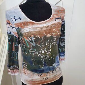 Graphic print 3/4 sleeve crew neck t-shirt